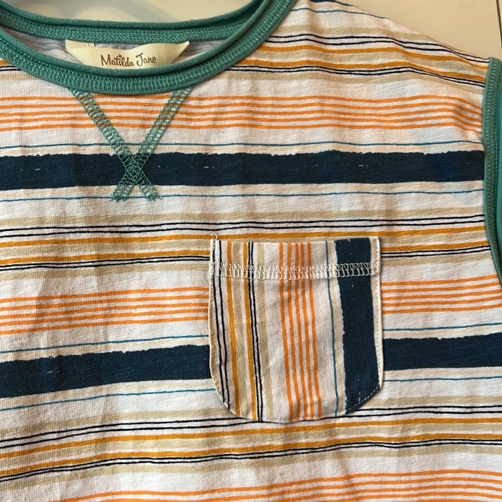 Matilda Jane Clothing Boys āBest Summer Everā Striped Muscle Tee Tank Top Size 6 - Picture 2 of 8